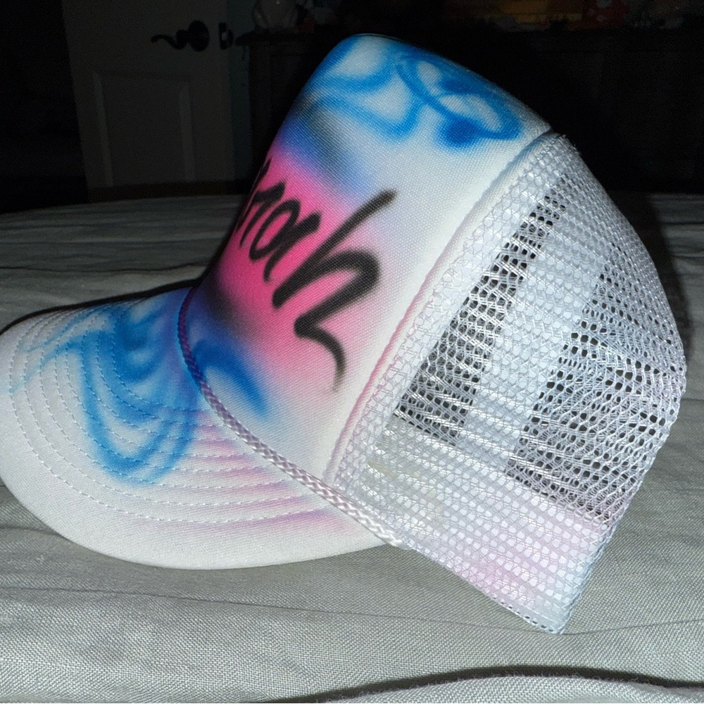 Custom Airbrushed Trucker Hat - Pink and Blue - Picture 2 of 6